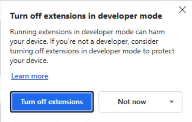 Edge Developer mode prompt